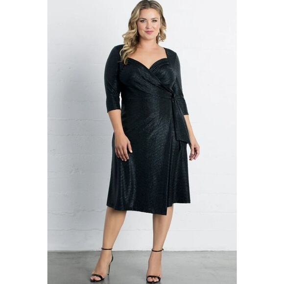 Kiyonna Wrap Dress Party Socialite Style Sweetheart Neck Black Shimmer 2X LBD - Picture 11 of 11